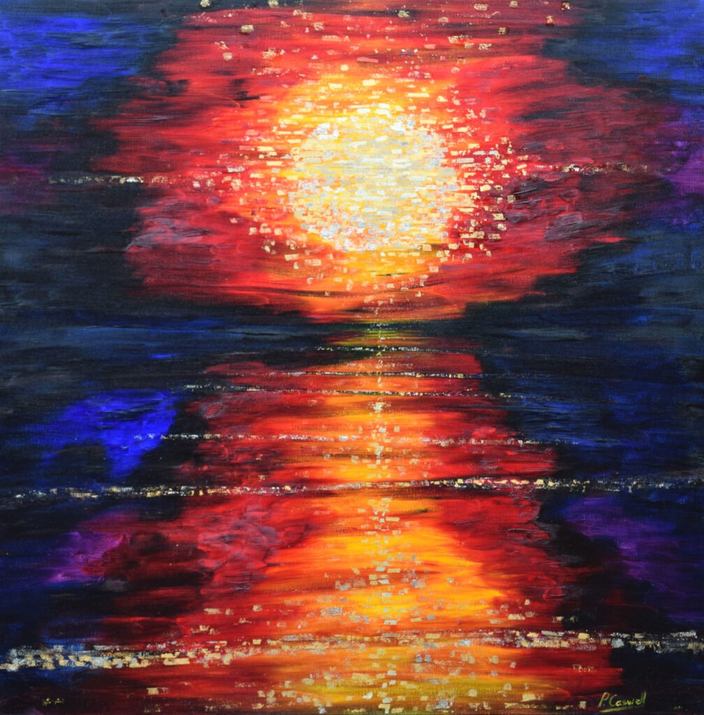 Gold Leaf Sunset Painting Art