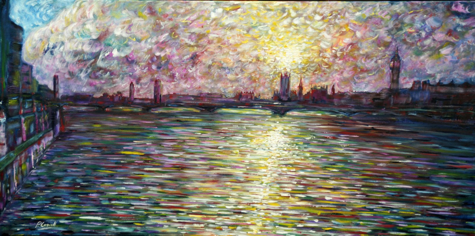 London Sunset Painting Westminster Bridge